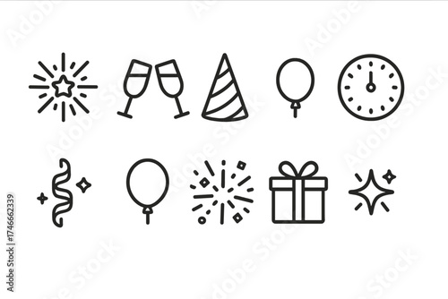 Celebration and party outline icon set. festive, event, joyful symbols collection
