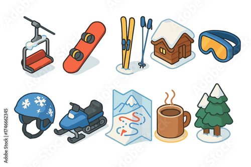 Winter sports and activities 3d icon set. snowboarding, skiing icons in vibrant 3d style.
