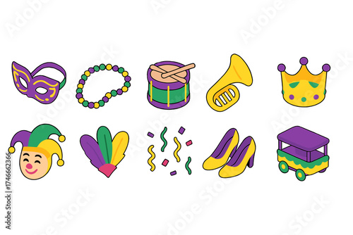 Mardi gras, carnival icon set. parade, festival, celebration icons outline collection