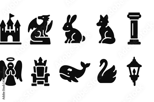 Fantasy solid icon set. mythical creatures and fairy tale solid icons collection.
