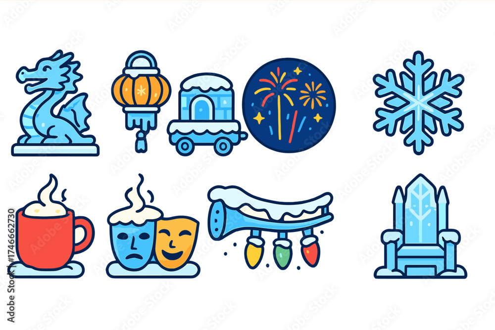 Fototapeta premium Winter, holiday flat icon set. seasonal, festival icons flat collection.