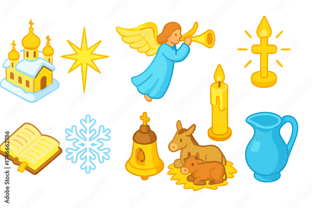 Obraz premium Christmas, nativity, holiday icon set. festive season, religious icons filled collection