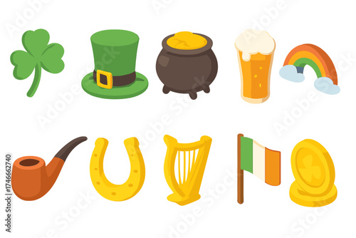 St. patrick's day 3d icon set. irish celebration symbols in vibrant 3d style