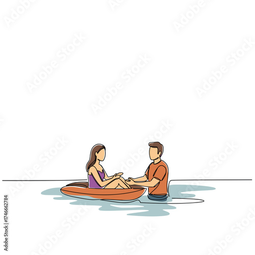 Couple enjoying playful moment in water while sitting in kayak  
