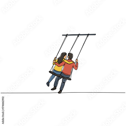 Couple swinging together on swings in a park during daytime  