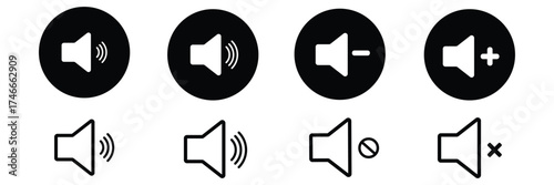 Set of sound icons with different signal levels in a flat style. Vector illustration isolated on white. Speaker icon illustration. Volume icon. vector 