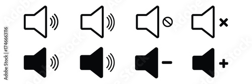 Set of sound icons with different signal levels in a flat style. Vector illustration isolated on white. Speaker icon illustration. Volume icon. vector 