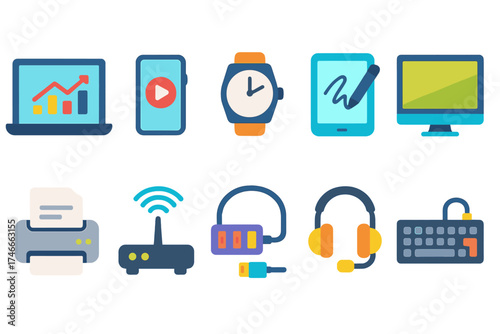 Technology devices icon set. electronic, gadgets line icons collection
