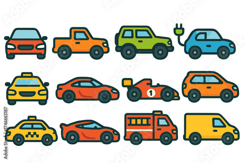 Transportation line icon set. vehicles, cars, bikes, and bus outline icon collection.
