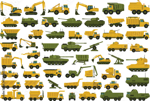Military radar vehicles, electronic warfare systems, surveillance trucks, signal intelligence units, mobile defense equipment, green camouflage, battlefield 