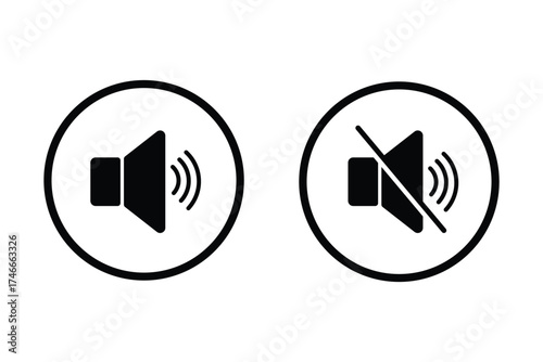 Sound volume icons set with different signal levels on white background. Аn icon that increases and reduces the sound. Sound icon, volume symbol, speaker sign, audio control icon set. Vector