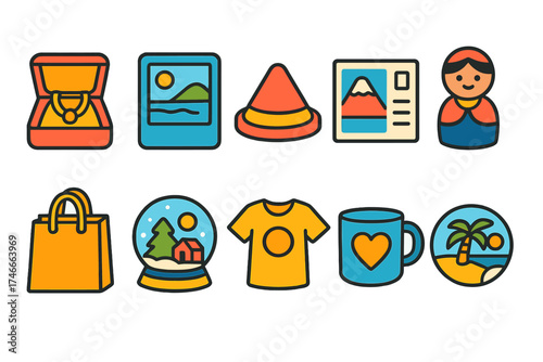 Travel and vacation flat icon set for planning and adventures