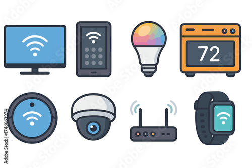 Smart home device outline icon set. gadgets and technology symbols collection