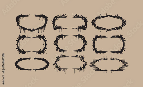 Collection of nine distressed decorative frames in various shapes