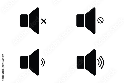 Sound volume icons set with different signal levels on white background. Аn icon that increases and reduces the sound. Speaker icon set. volume icon vector. loudspeaker icon vector