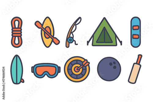 Outdoor, adventure flat icon set. camping, hiking, sports icons flat collection.