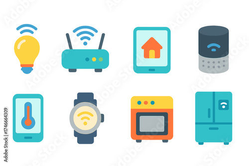 Smart home device icon set. flat style collection for automation and technology.
