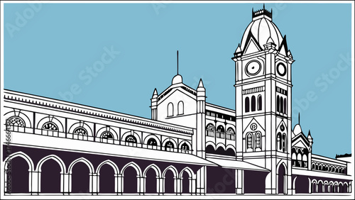 Colonial Architecture Historic Building Illustration Vintage Style Clock Tower Archway Design Black and White Drawing Architectural Sketch Building Facade Cityscape Illustration Urban De.