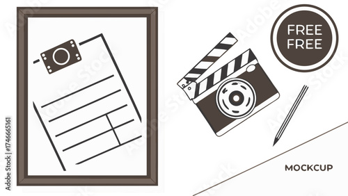 Filmmaking and Photography Mockup Camera Clapperboard and Checklist in Frame.