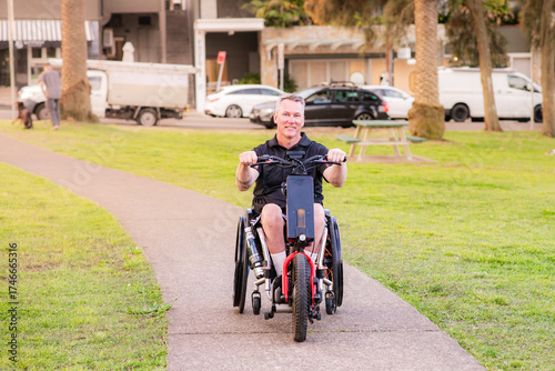 disabled man in a motorised wheelchair