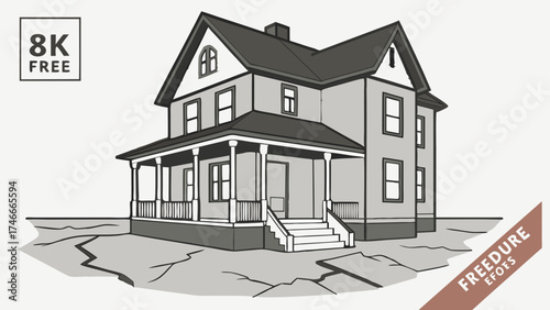 House illustration two-story home architectural design home exterior front porch stairs residential building house plan grayscale drawing simple house design home architecture building.