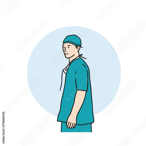 llustration of a male doctor in surgical uniform