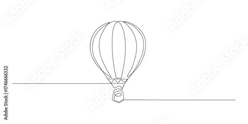 Continuous one line drawing vector illustration of a hot air balloon in flight