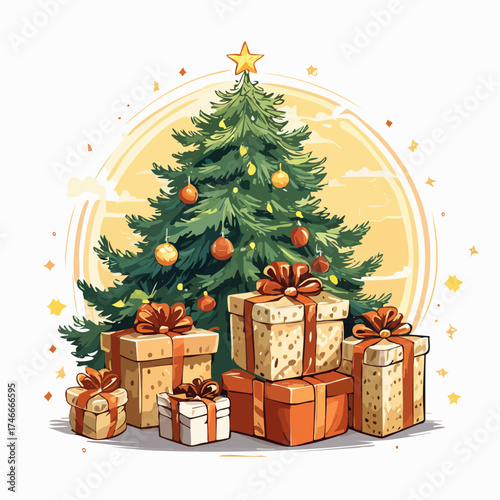 Weihnachtsgeschenke in natürlicher Verpackung unter dem Baum