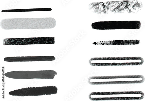 Set of grunge brush strokes hand-drawn vector design elements for creative projects isolated on white background