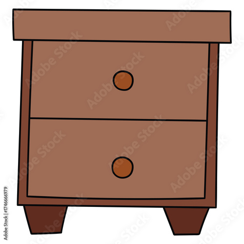 Hand-drawn cartoon brown wooden bedside table on a white background.