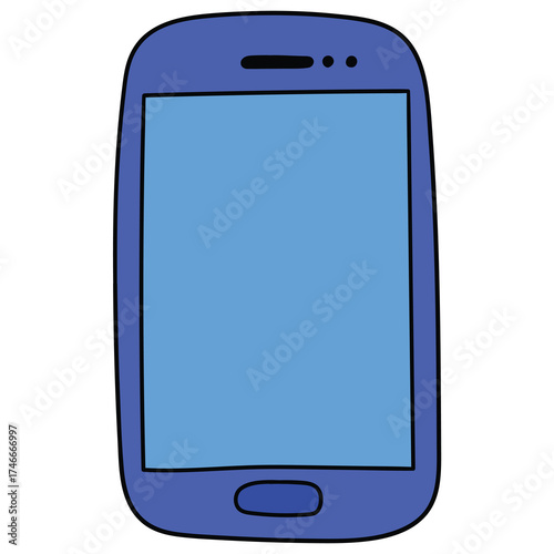 Hand-drawn cartoon blue smartphone or mobile phone on a white background.