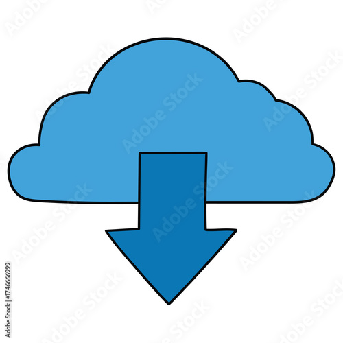 Hand-drawn cartoon download cloud icon on a white background.