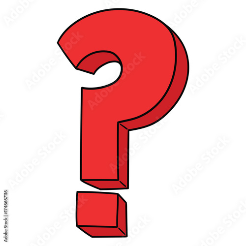 Hand-drawn cartoon red question mark on a white background.