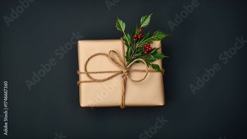 Christmas gift zero waste, eco friendly hand made box packaging gifts in kraft paper wooden table, eco christmas holiday concept, Christmas gift wrapping,eco decor
