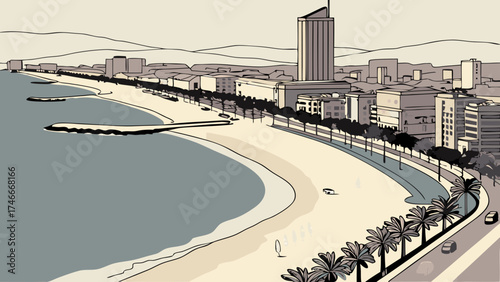 Coastal Cityscape Beachfront Promenade Palm Trees Ocean View Summer Vacation Urban Landscape Seaside Resort Architectural Design City Buildings Travel Destination Holiday Tourism Coas.