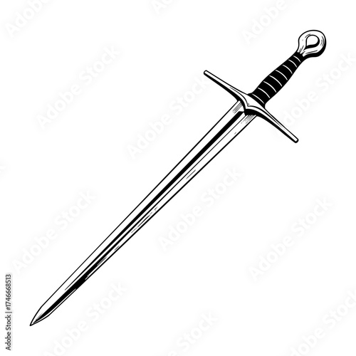 Black and White Line Art Illustration of Bastard Sword