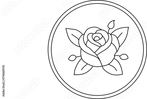 Hand drawing a flower with leaf in the circle