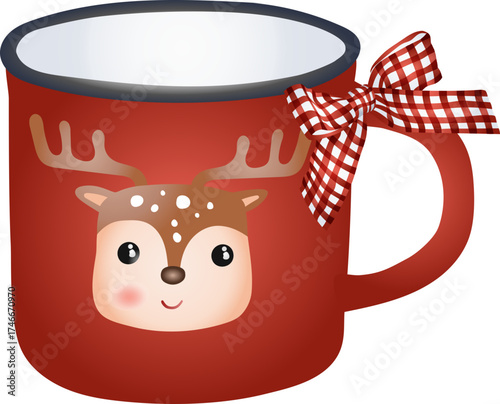 Christmas Mug with Reindeer and Winter Illustration Style