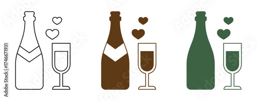 Wine bottle and glass silhouette vector illustration