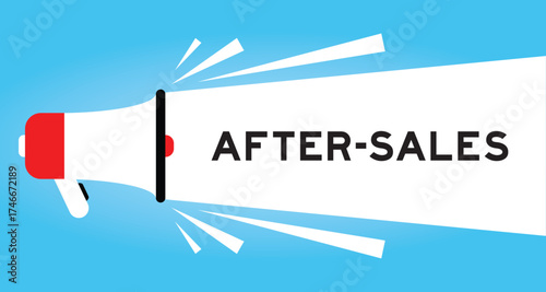 Color megaphone icon with word after-sales in white banner on blue background
