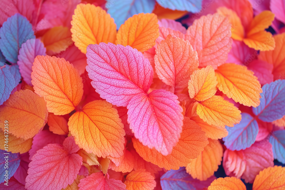 Fototapeta premium Vibrant autumn leaves in orange, pink, and purple hues