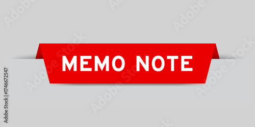 Red color inserted label with word memo note on gray background