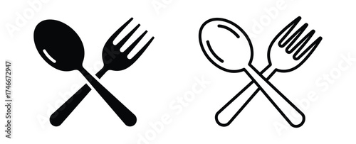Silverware solid monochrome icon set. Fork, Spoon icons., cutlery - fork, spoon, teaspoon silhouette shape, vector illustration