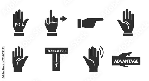 Vector Icons Set of Sports referee hand signals and foul gestures icon set. EPS Editable