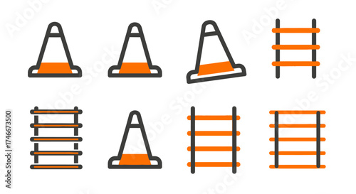 Vector Icons Set of Traffic cone and warehouse shelving vector icon set. EPS Editable
