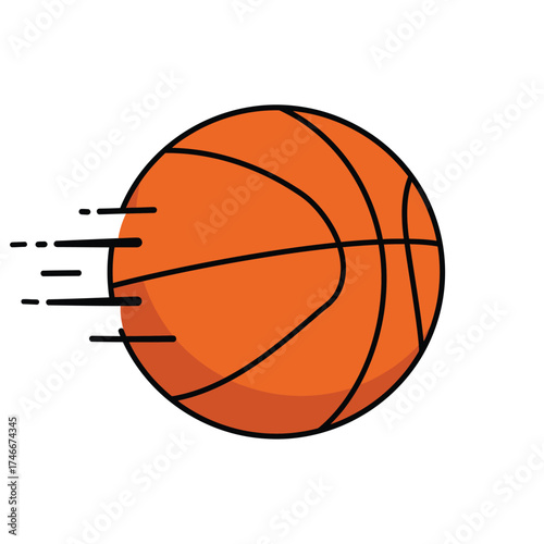 A dynamic illustration of an orange basketball in motion, depicted with speed lines, symbolizing sports activity and competitive energy.