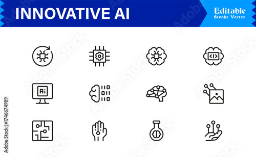 Innovative AI And Machine Learning Line Icon Set, Professional Minimal Vector Icons, Unique Pixel Perfect Design, Modern Editable Line Art Collection
