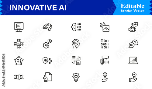 Innovative AI And Machine Learning Line Icon Set, Professional Minimal Vector Icons, Unique Pixel Perfect Design, Modern Editable Line Art Collection