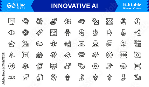 Innovative AI And Machine Learning Line Icon Set, Professional Minimal Vector Icons, Unique Pixel Perfect Design, Modern Editable Line Art Collection