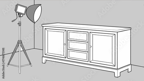 Studio lighting setup with cabinet photography product photography illustration simple background clean background minimalist lighting equipment light stand reflector softbox cabinet f.